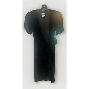 Vintage Night Visionz Puff Sleeve Wrap Dress 7 8  Velvet Retro Dark office Siren
